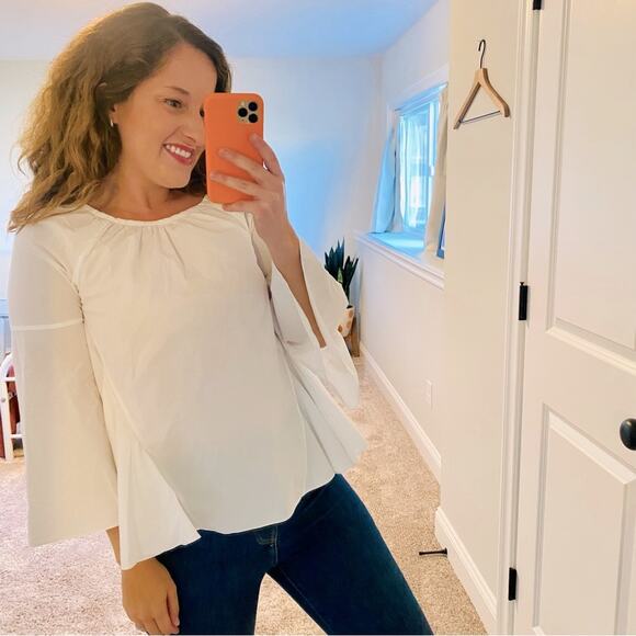 Co Essentials White Cotton Long Sleeve Drapey Top Blouse Small - Picture 1 of 10